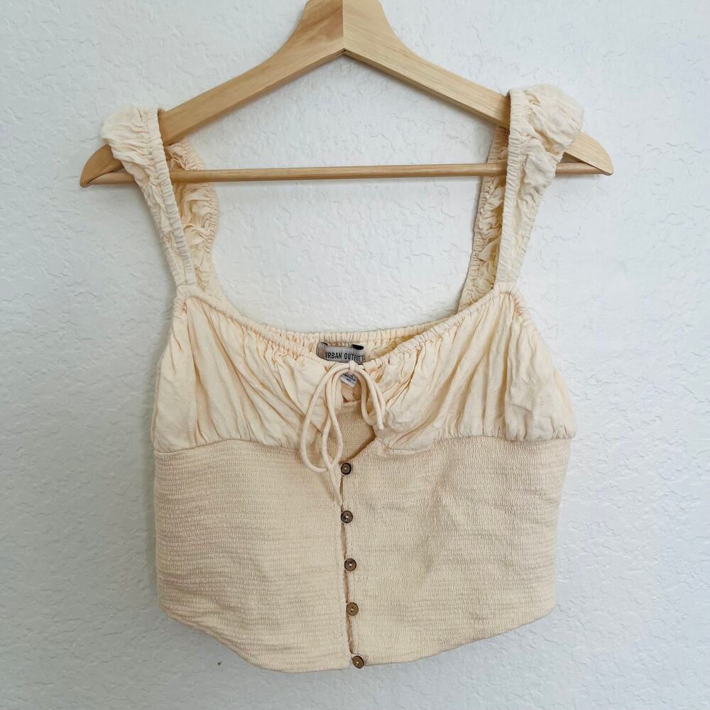 Urban Outfitters Cream Smocked Ruffle Strap Crop Top Size L